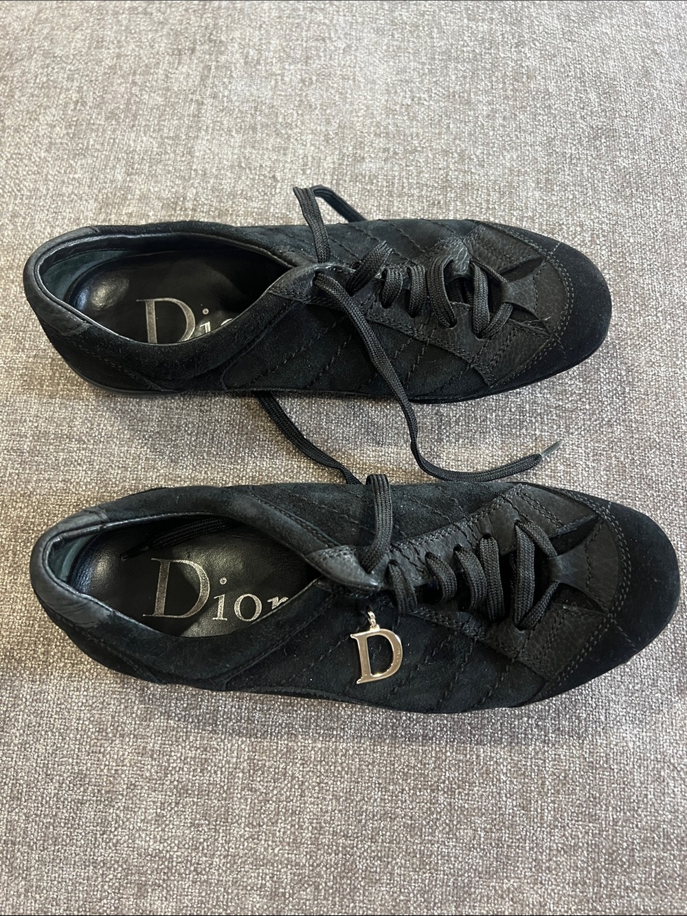 Dior women’s Black Quilted Suede Lace-Up Sneakers with 'D' Charm